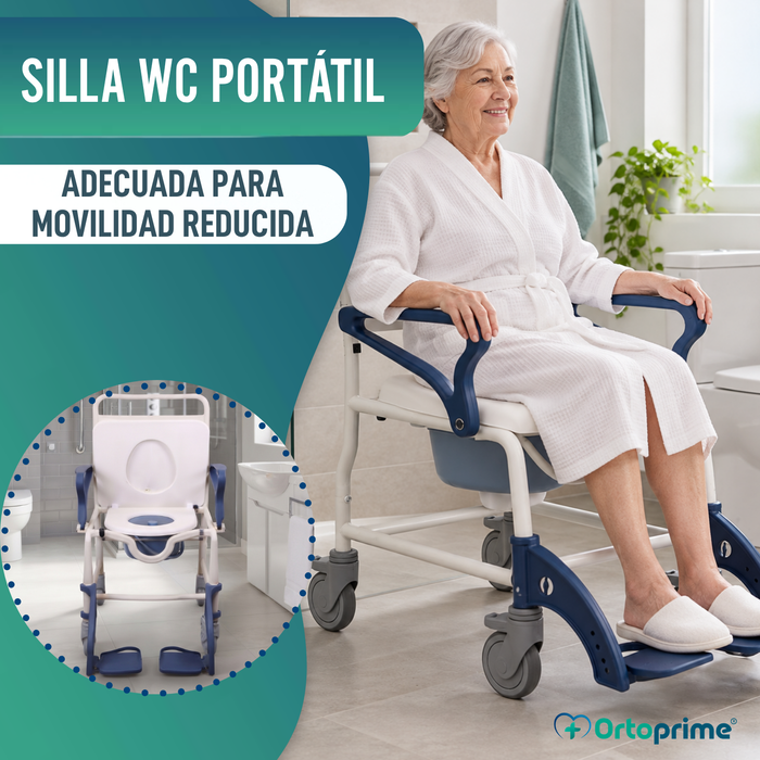 Silla Ducha WC Adultos Brazos y Pies Abatibles | Inodoro Portátil