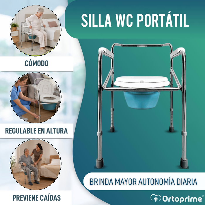 Silla WC Portátil con Orinal Plegable | Regulable en Altura