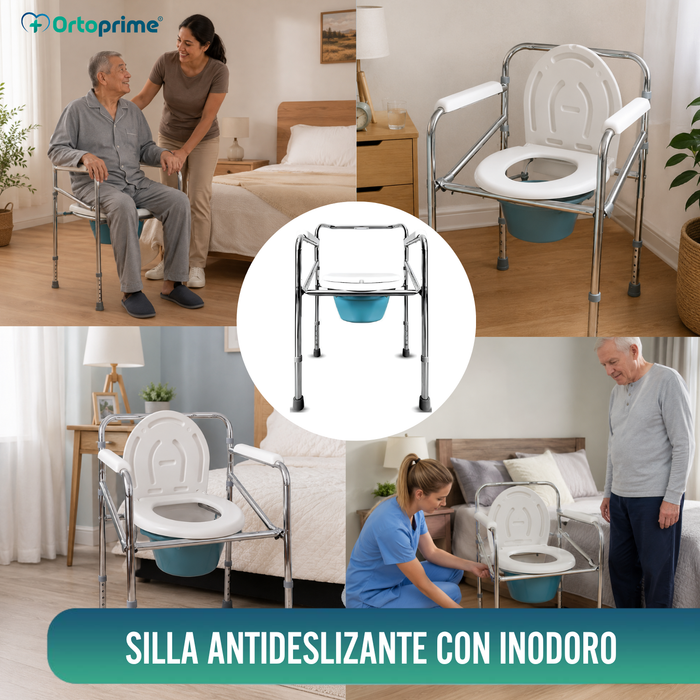 Silla WC Portátil con Orinal Plegable | Regulable en Altura
