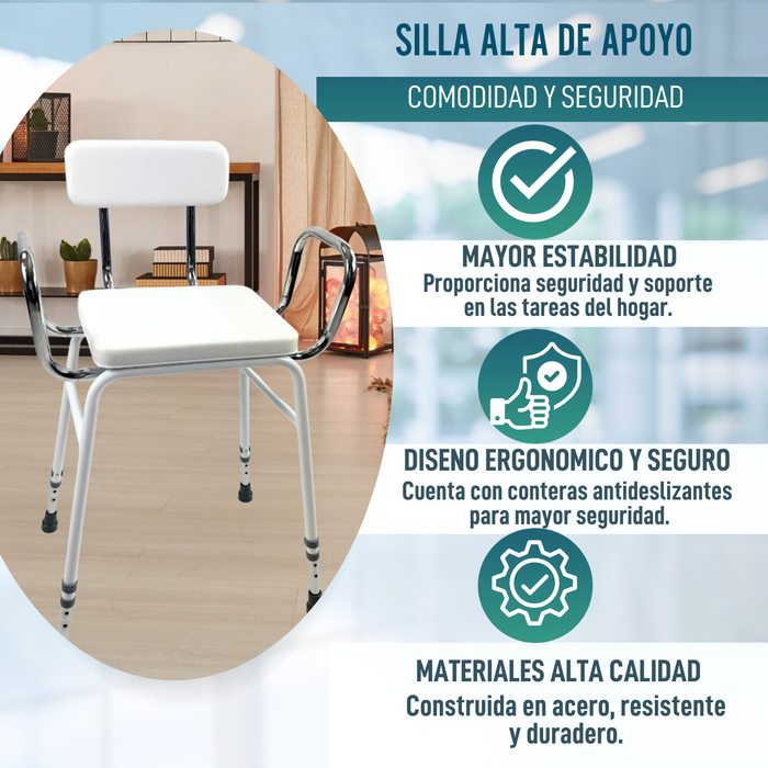 Taburete Alto de Cocina y Hogar | Silla de Apoyo Regulable
