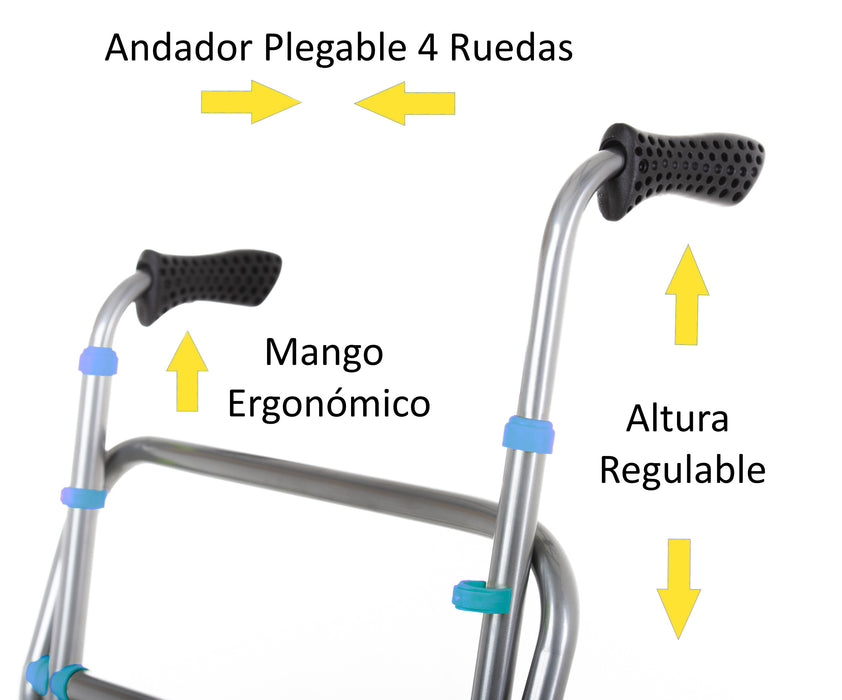 Andador Aluminio Plegable 4 Ruedas Azul